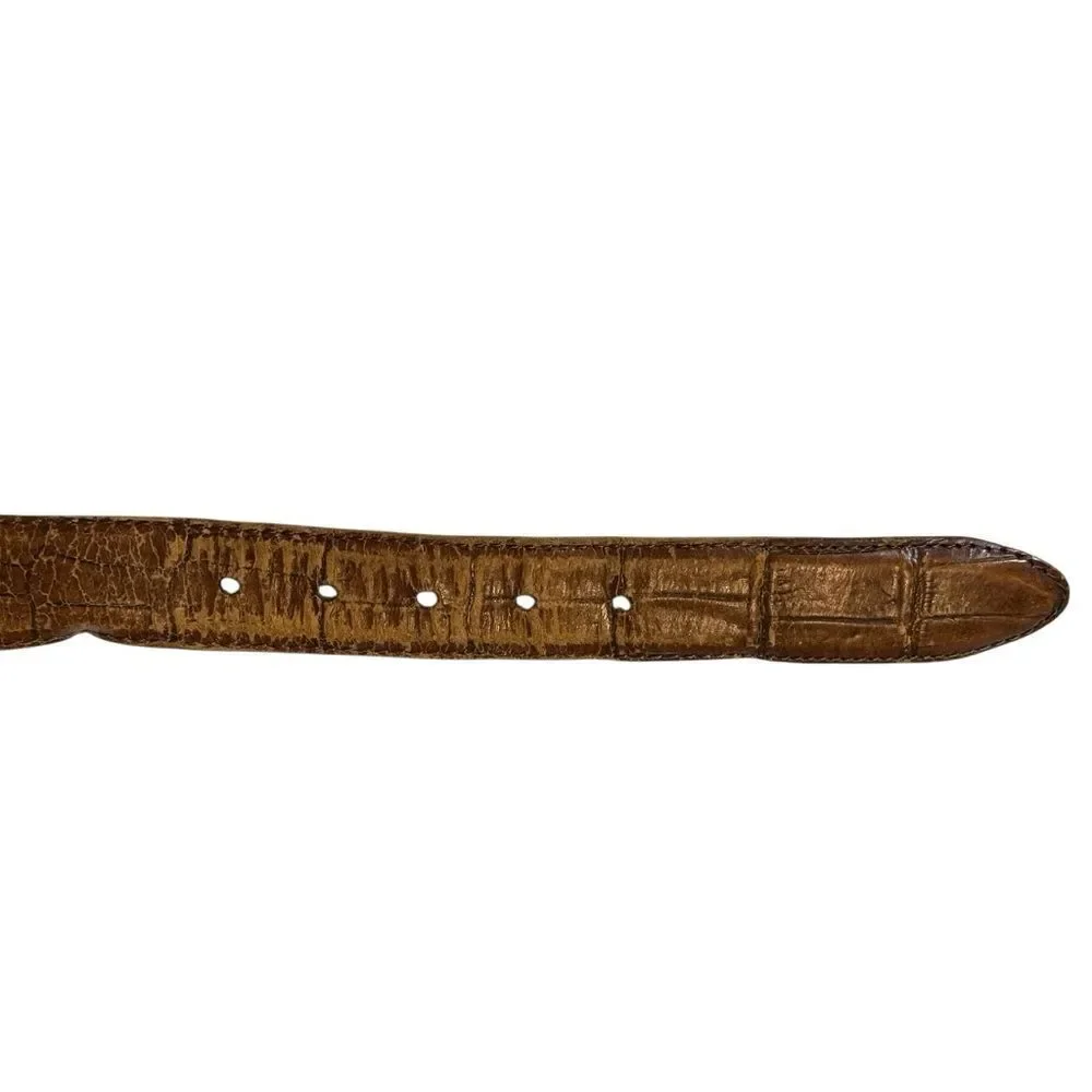 Vintage Martin Dingman Alligator Grain Italian Calfskin Brown Leather Belt 34